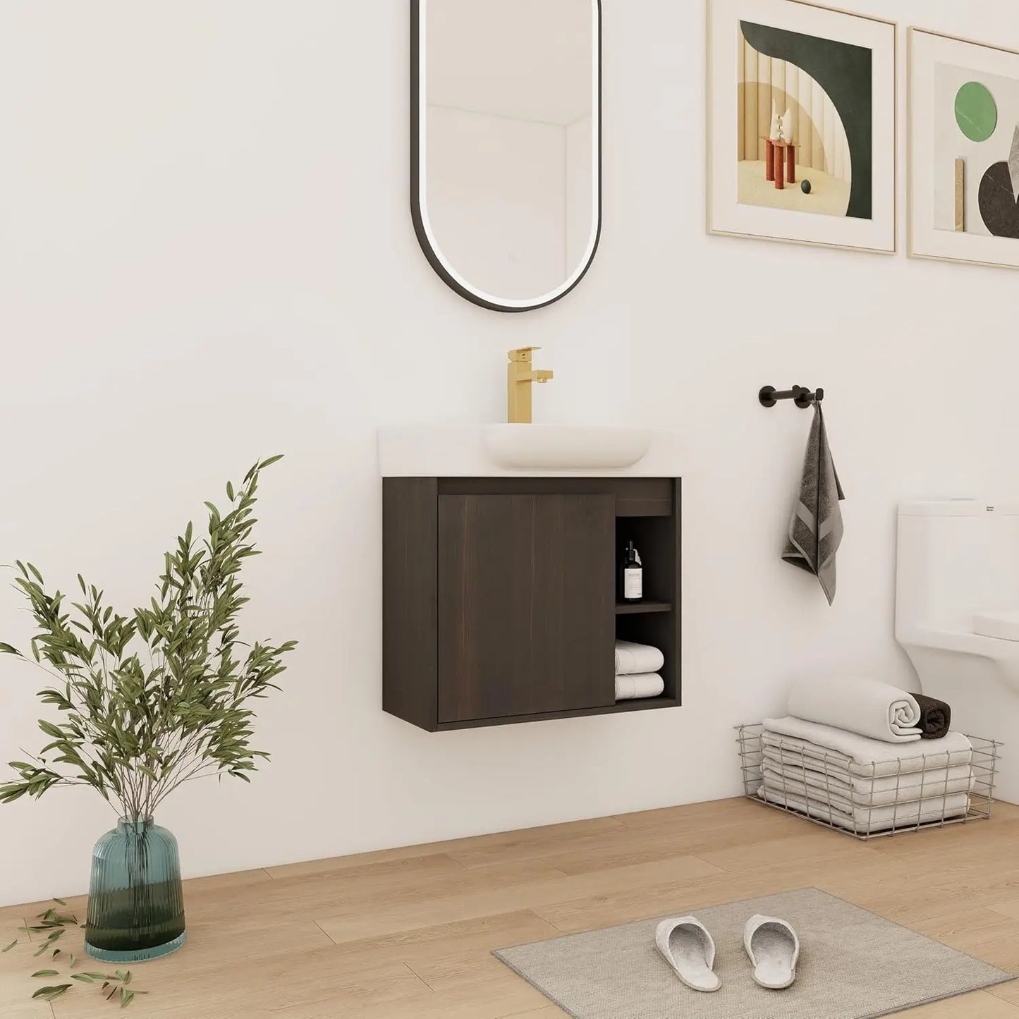 28" Wall-Mounted Bathroom Vanity with Ceramic Sink