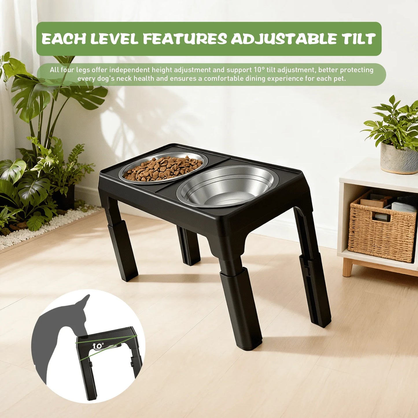 5 Heights Adjustable Dog Food Bowl