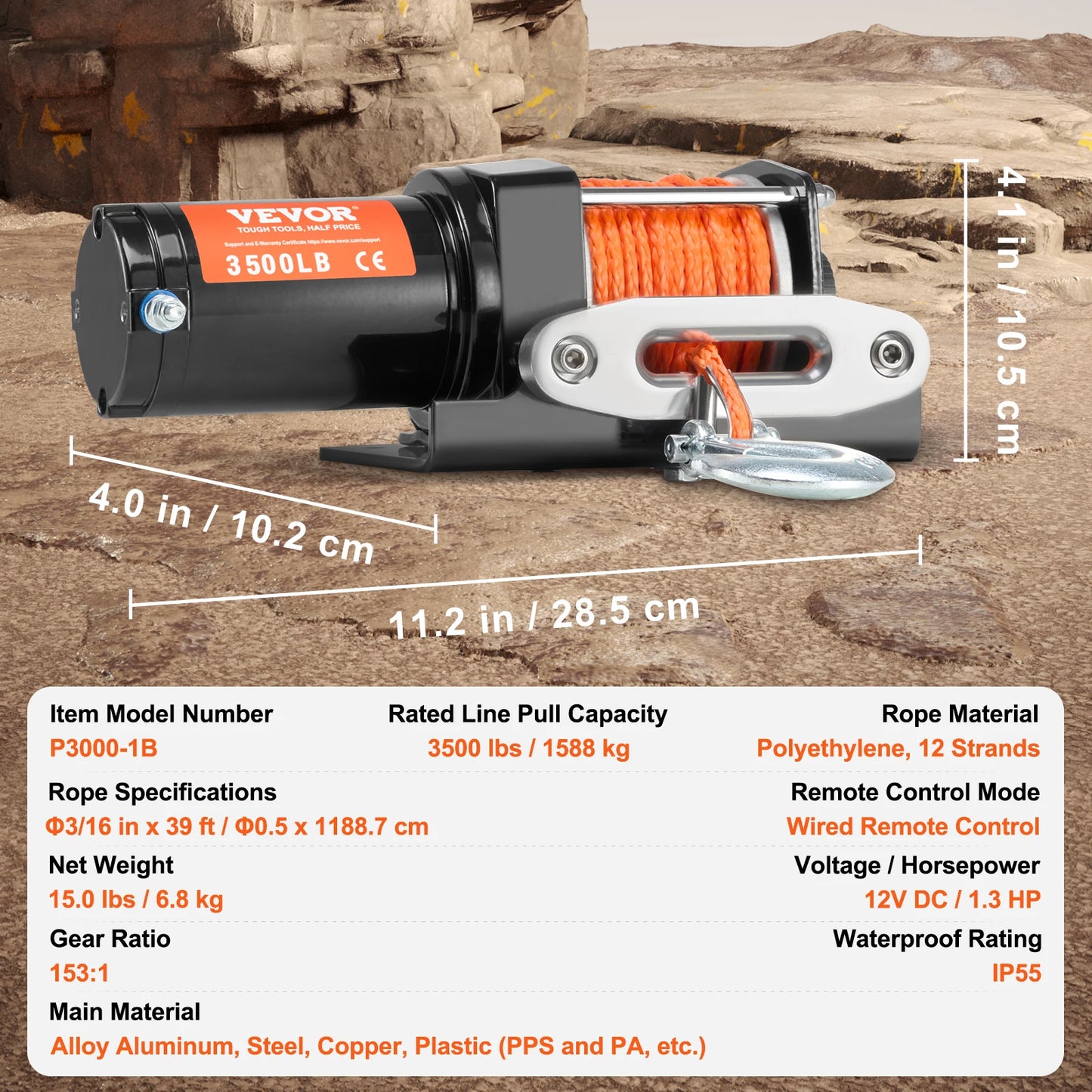 3500lbs Electric Winch ATV/UTV 12VDC