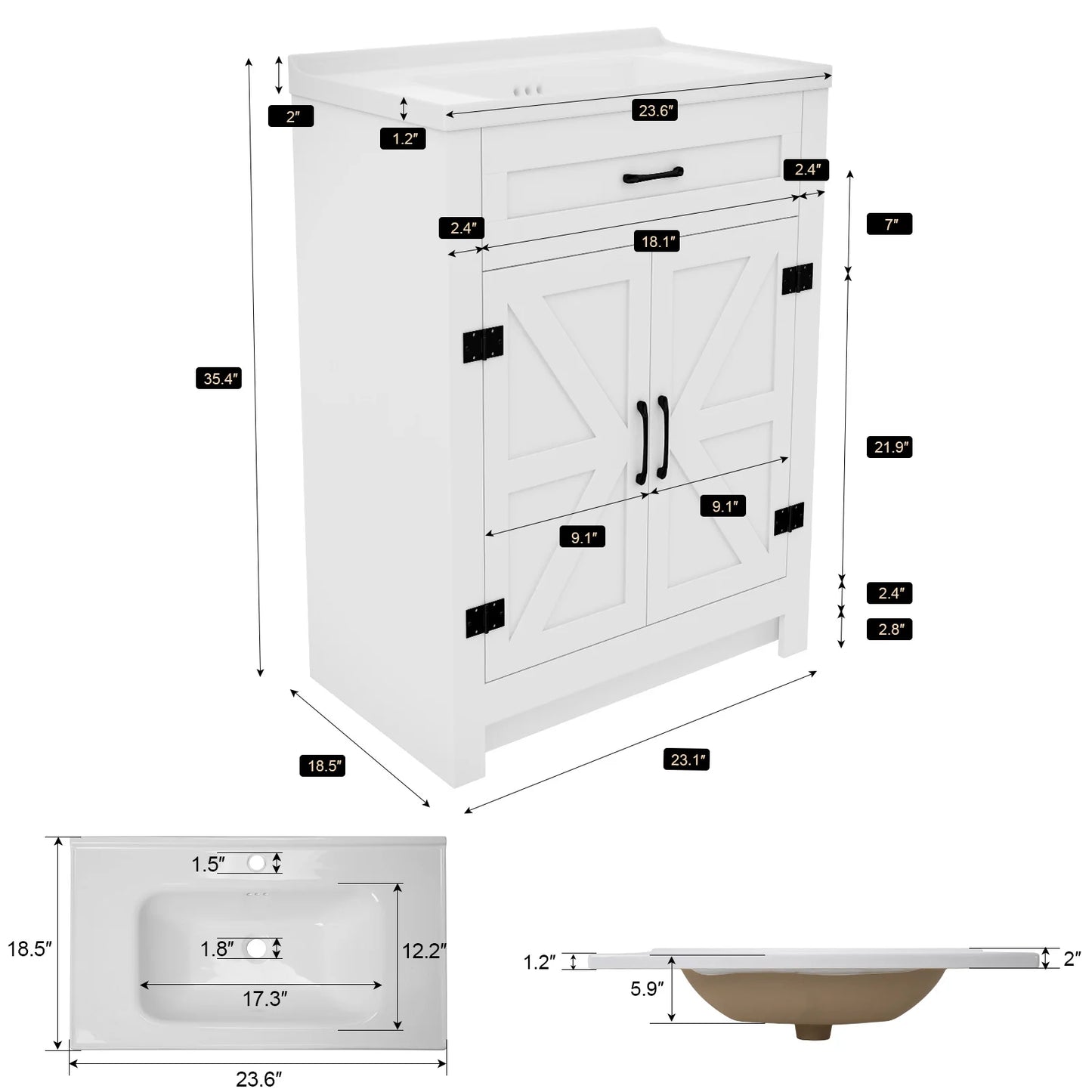 23" Bathroom Vanity with Ceramic Sink