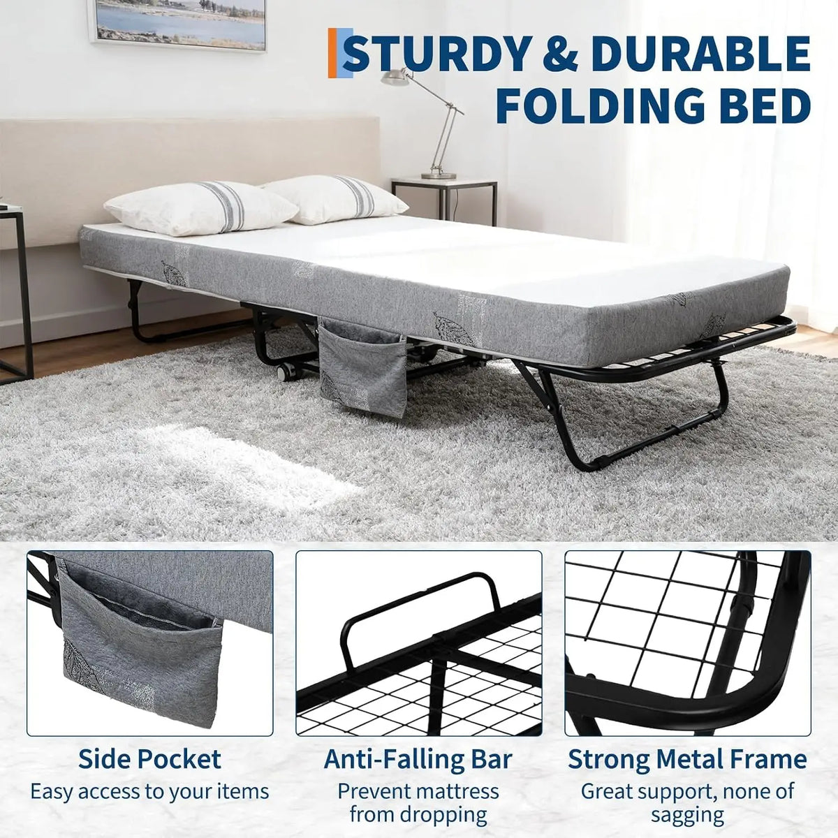 Folding Bed with Memory Foam Mattress