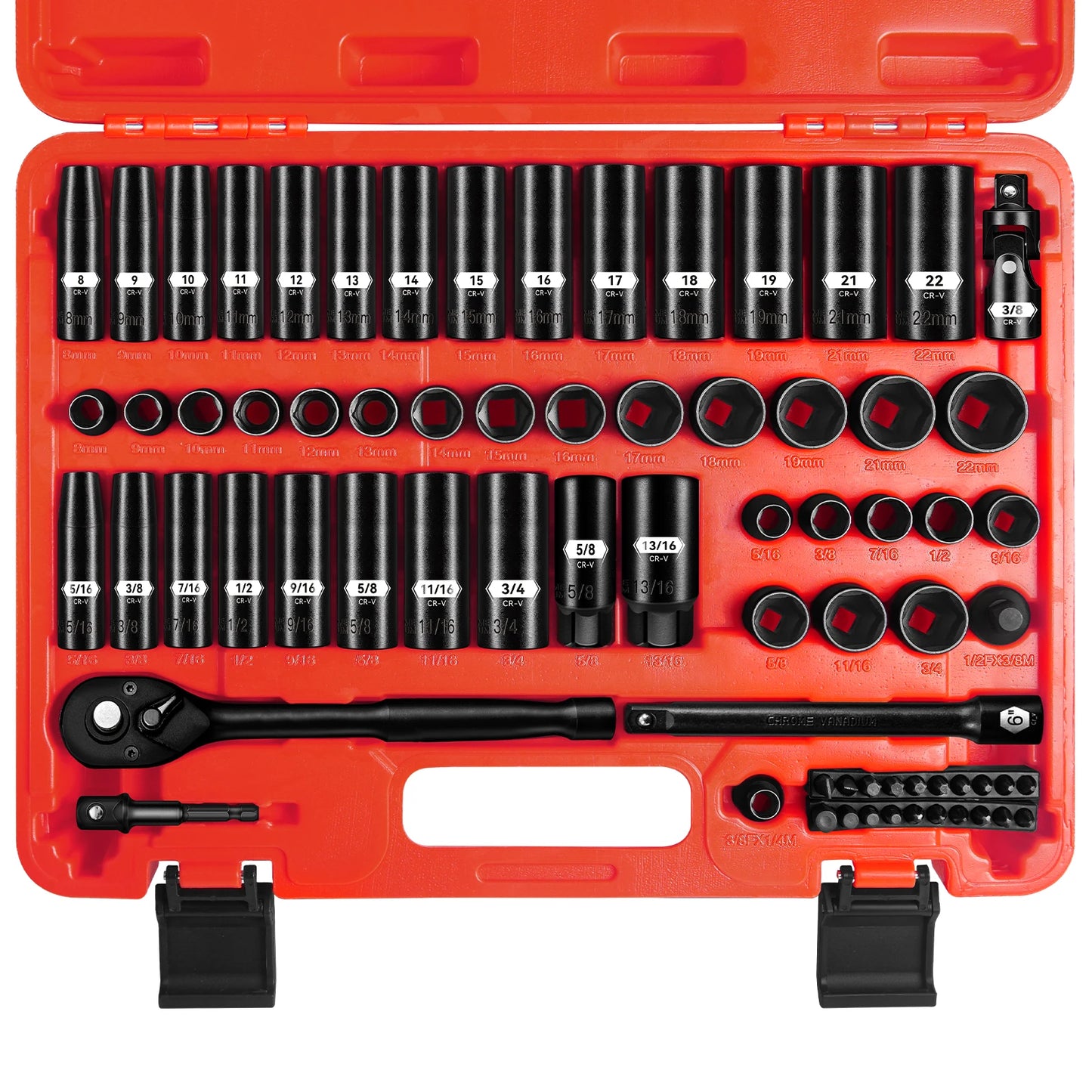 72Pc 3/8" Impact Wrench Set: Sae & Metric