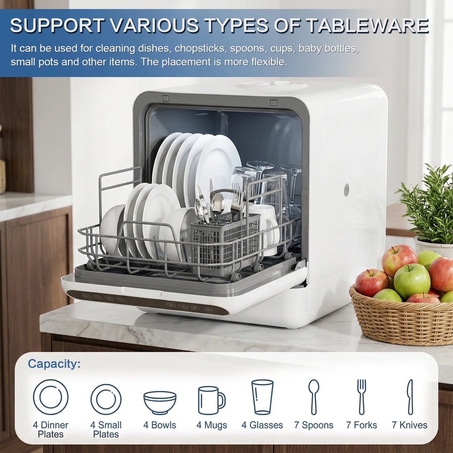 Mini Dishwasher with 6L Built-in Water Tank