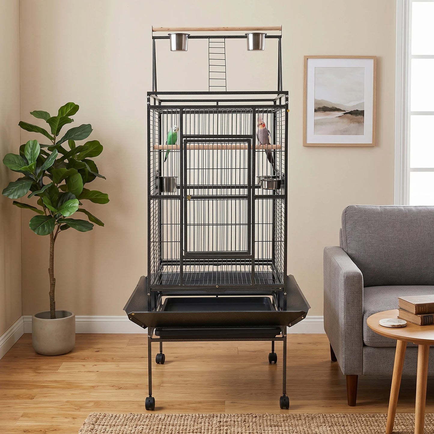 Large Rolling Bird Cage with Lockable Wheels