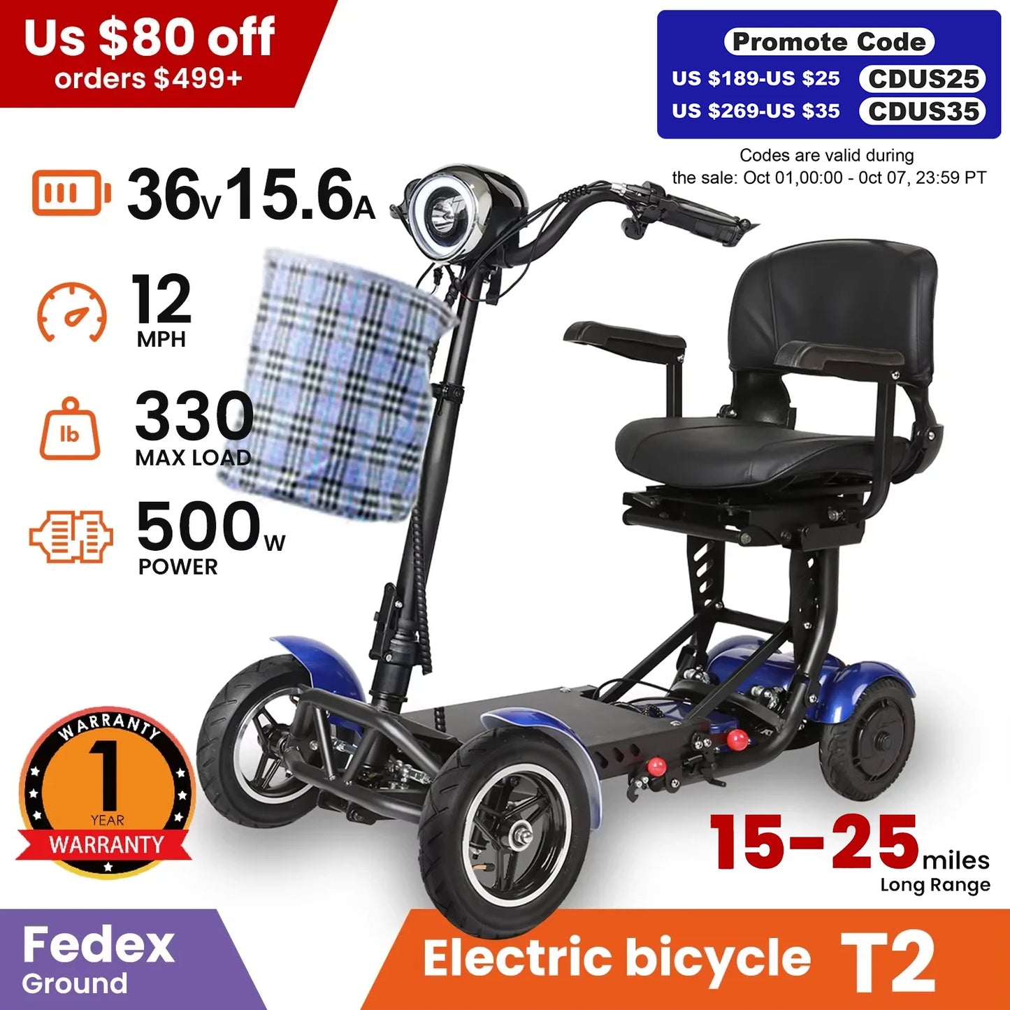 Folding 4-Wheel Mobility Scooter for Seniors
