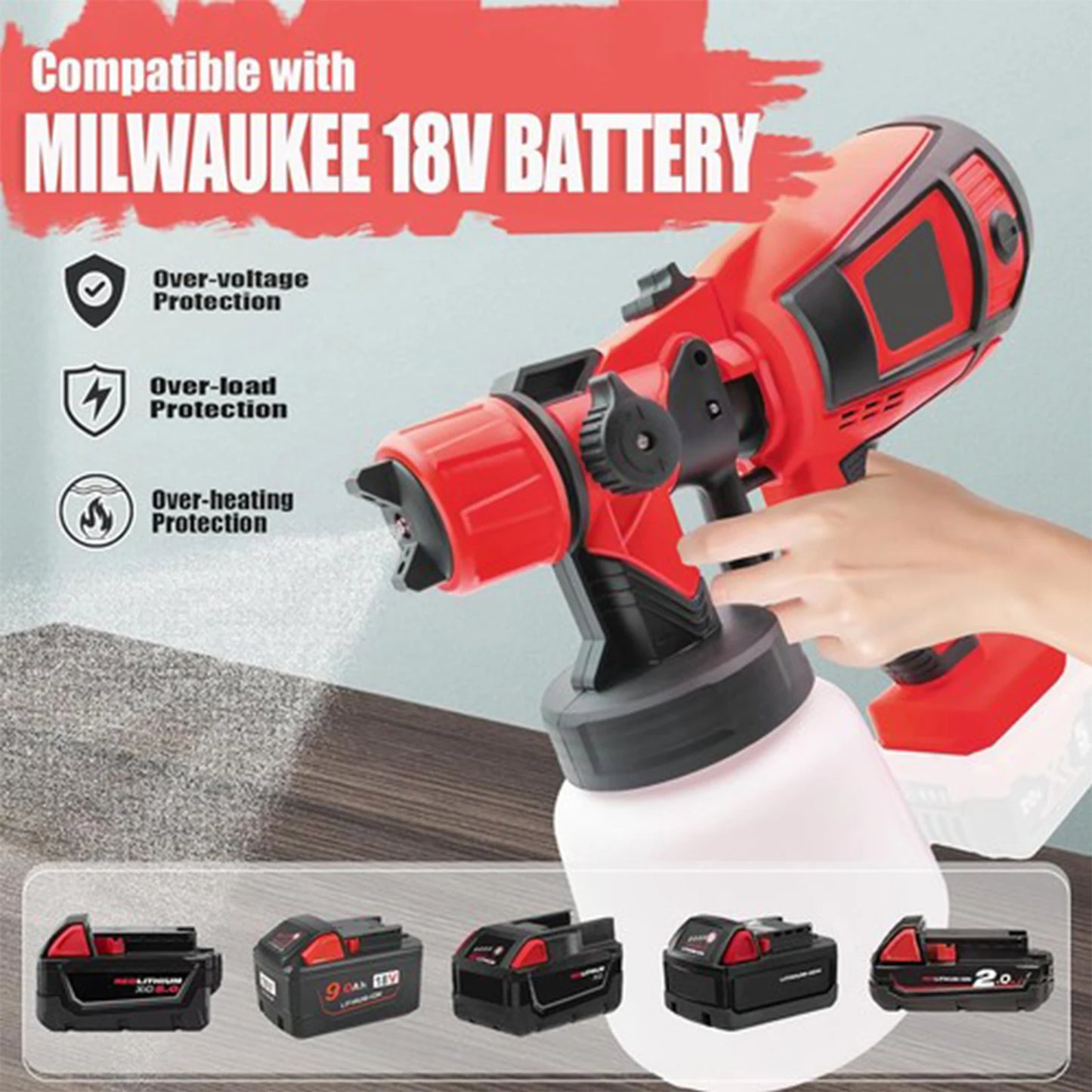 Cordless Paint Sprayer, Compatible with Milwaukee 18V Battery not included