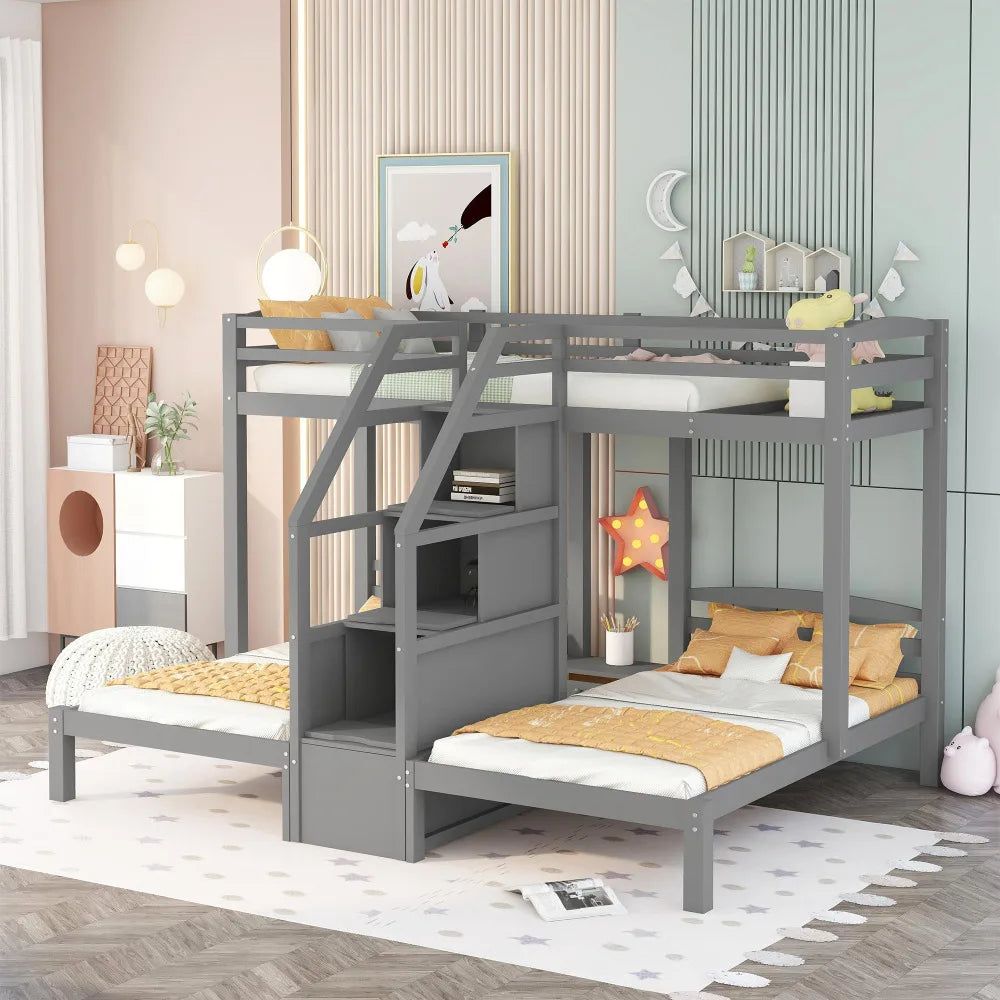 Twin over Twin & Twin Bunk Bed