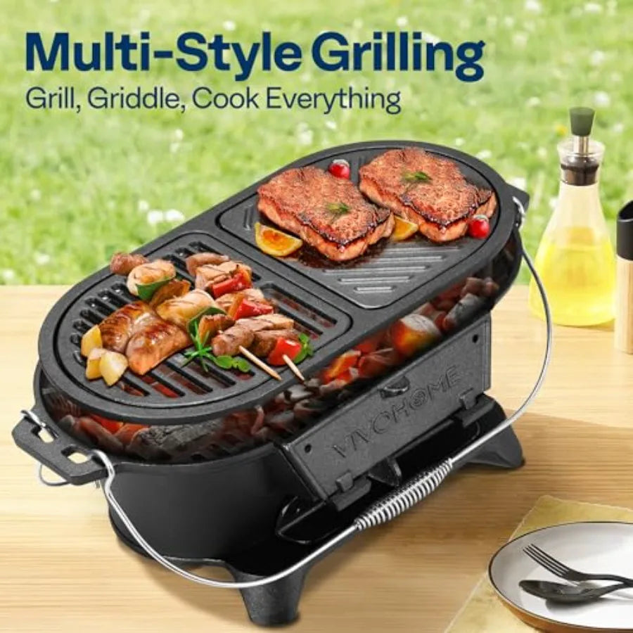 Oval Cast Iron Grill with Interchangeable Grates