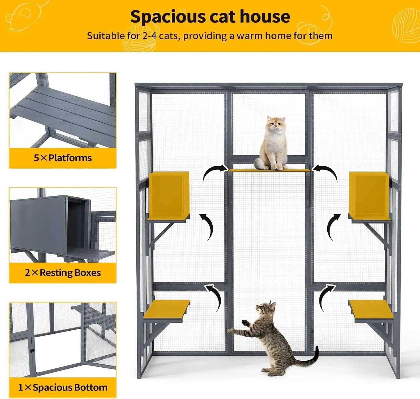 Large Wood Cat Enclosure with Waterproof Roof