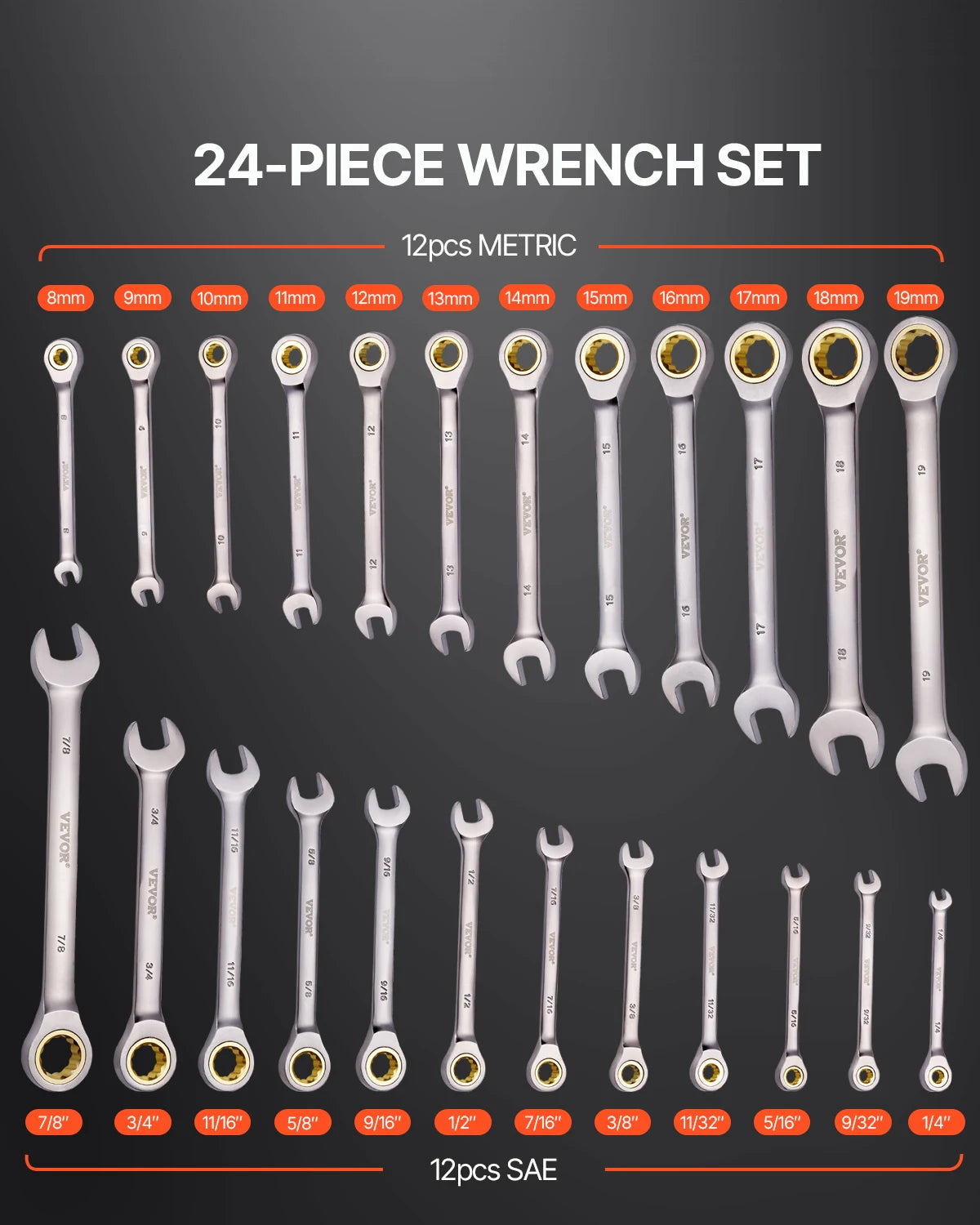 Combination  Ratcheting Wrench Set with Organizer Rack SAE and Metric