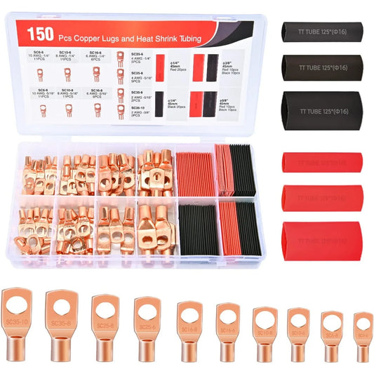 150PCS Copper Wire Lugs and Heat Shrink Tubing