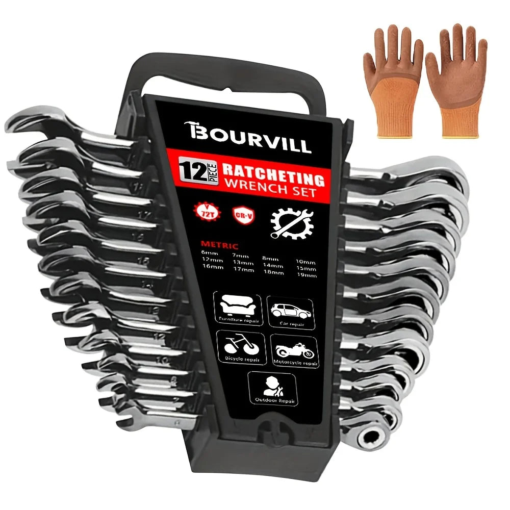 12pcs Combination  Metric Ratchet Wrench Set