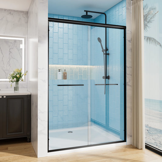 60" W x 72" H Matte Black Aluminum Frame Double Sliding Shower Door