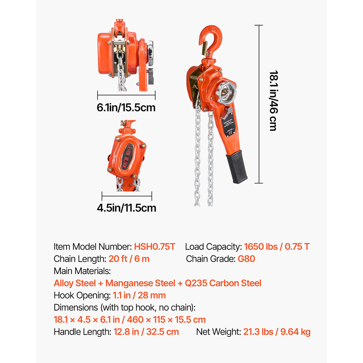 .75T Manual Lever Chain Hoist