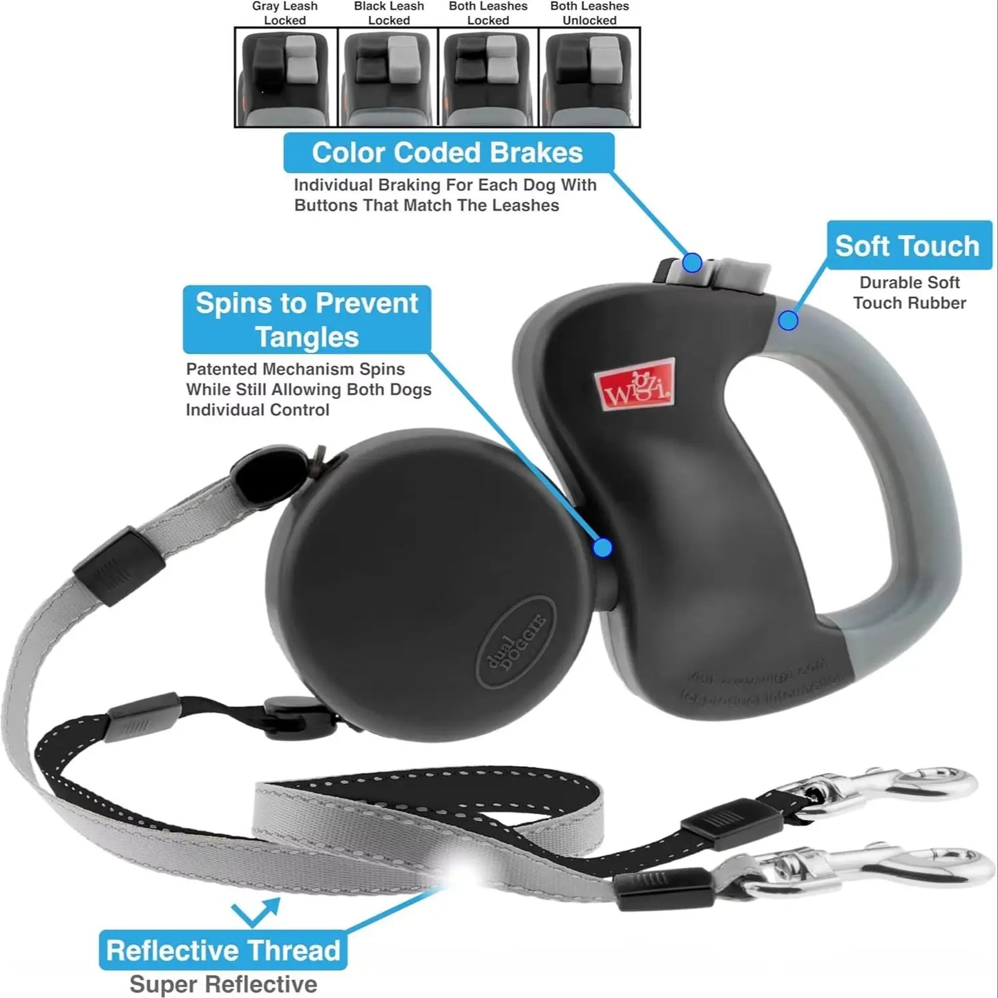 Self-Retracting Pet Leash with Dual Heads