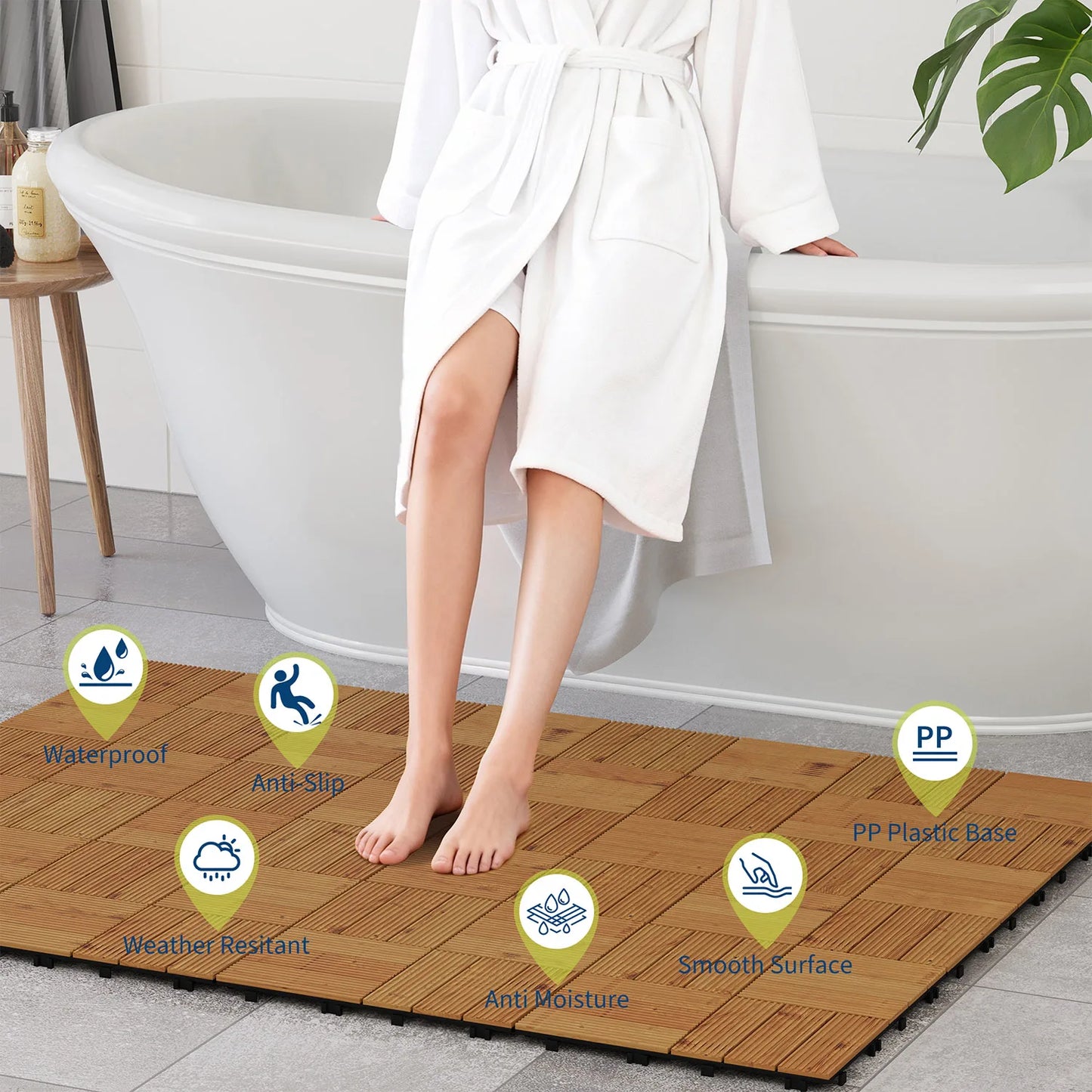 Acacia Wood  Deck Tiles for Patio , 12"x12"