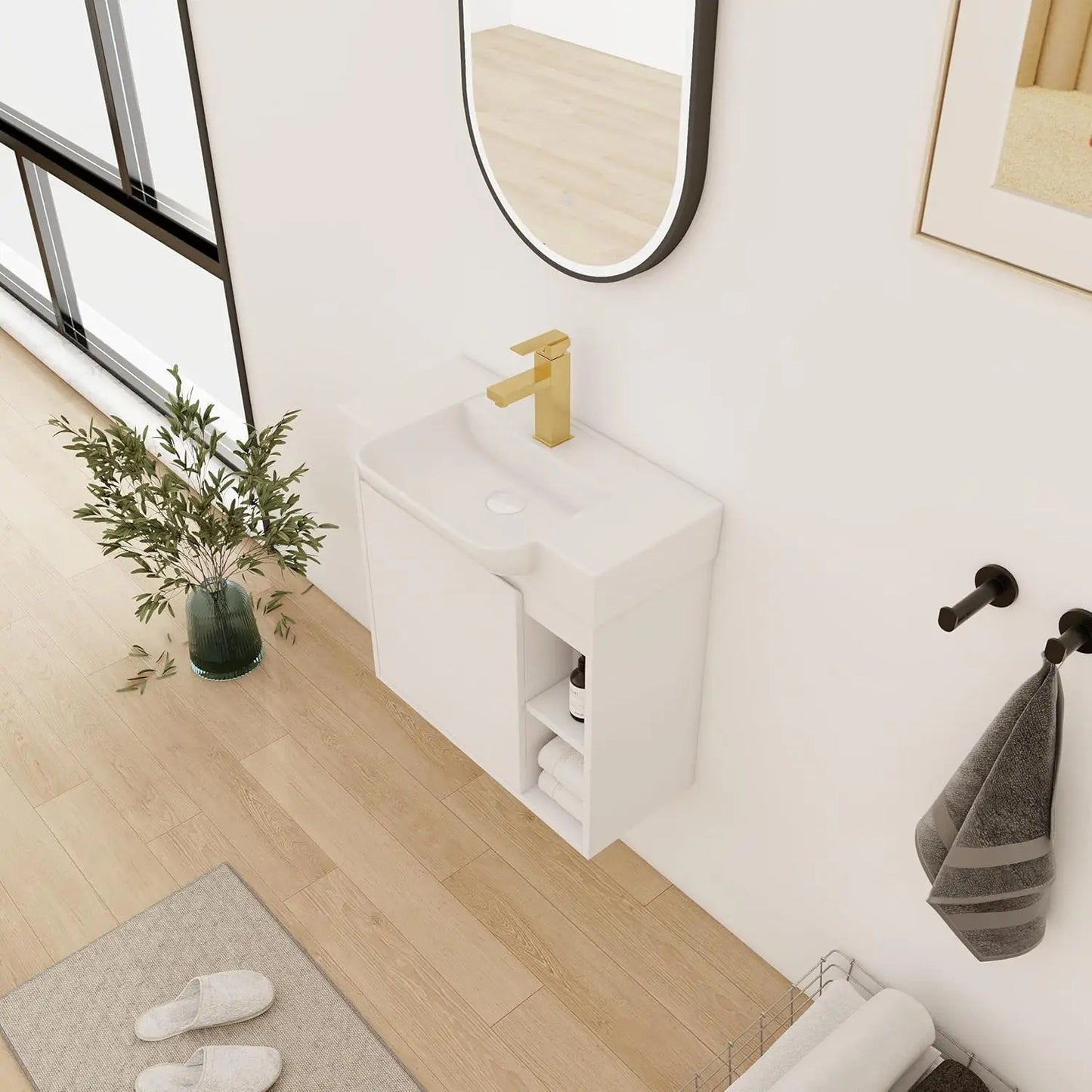 28" Wall-Mounted Bathroom Vanity with Ceramic Sink