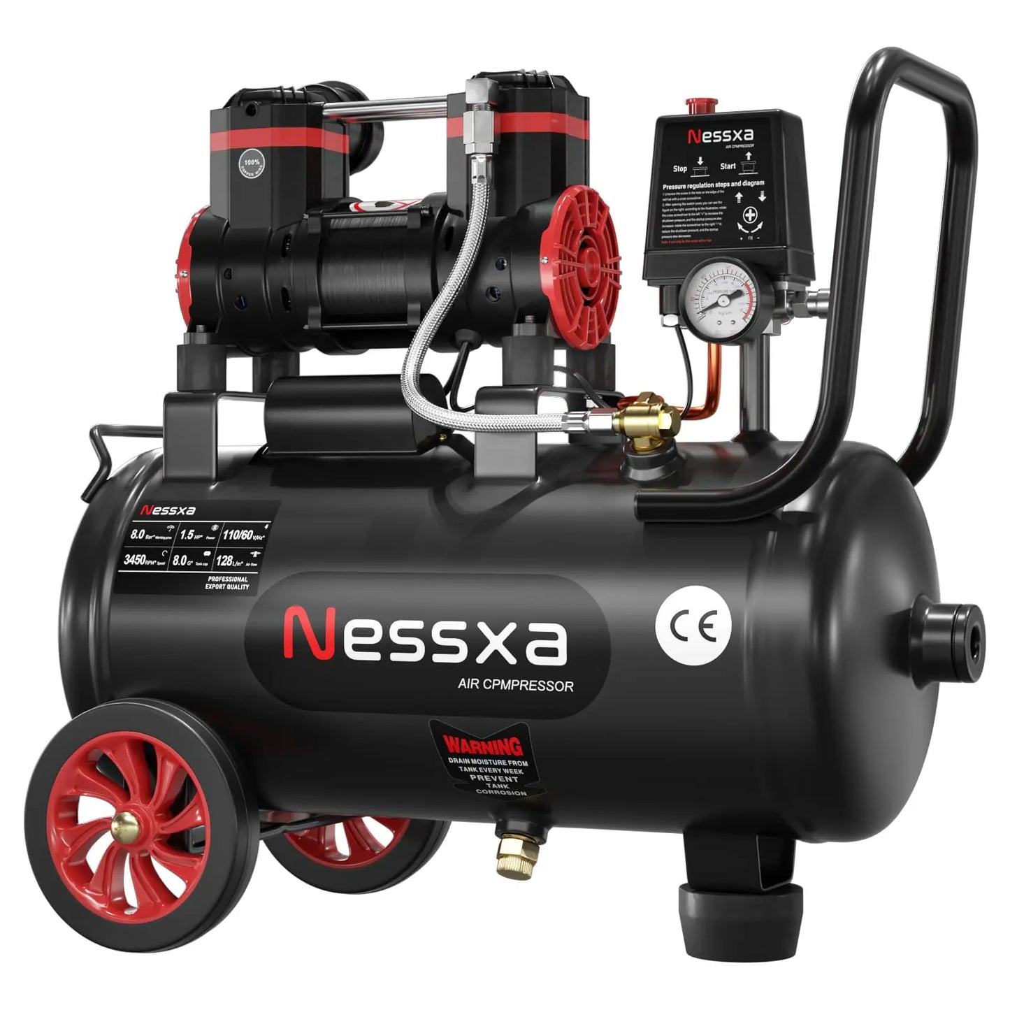 8 Gallon Air Compressor, 1.5HP , 110V/60hz
