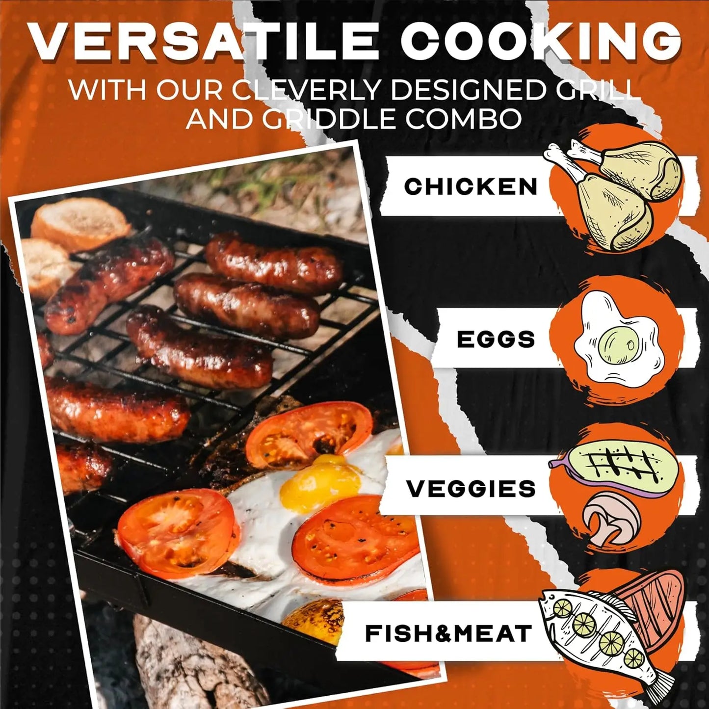 24" Folding Campfire Grill, Compact Swivel Grill Design