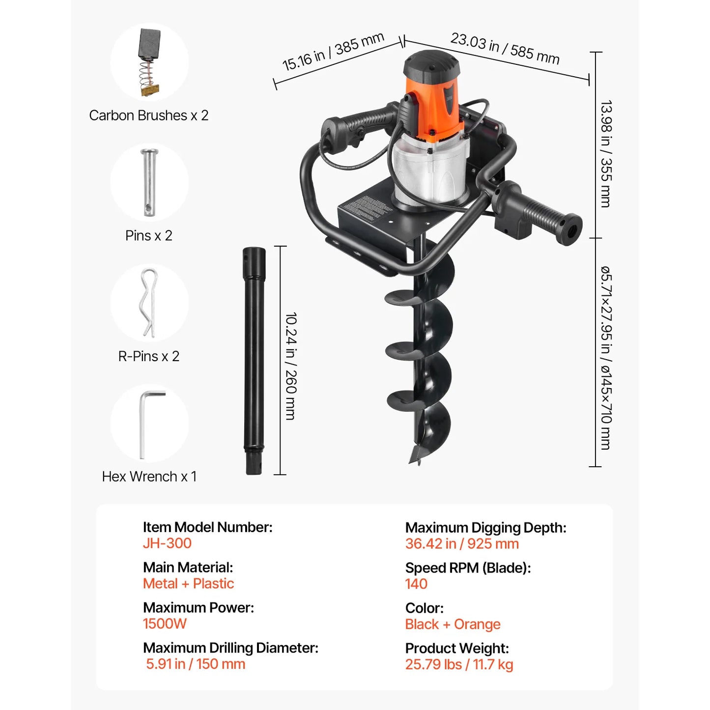 Electric Post Hole Digger 5.71 in Auger Bit