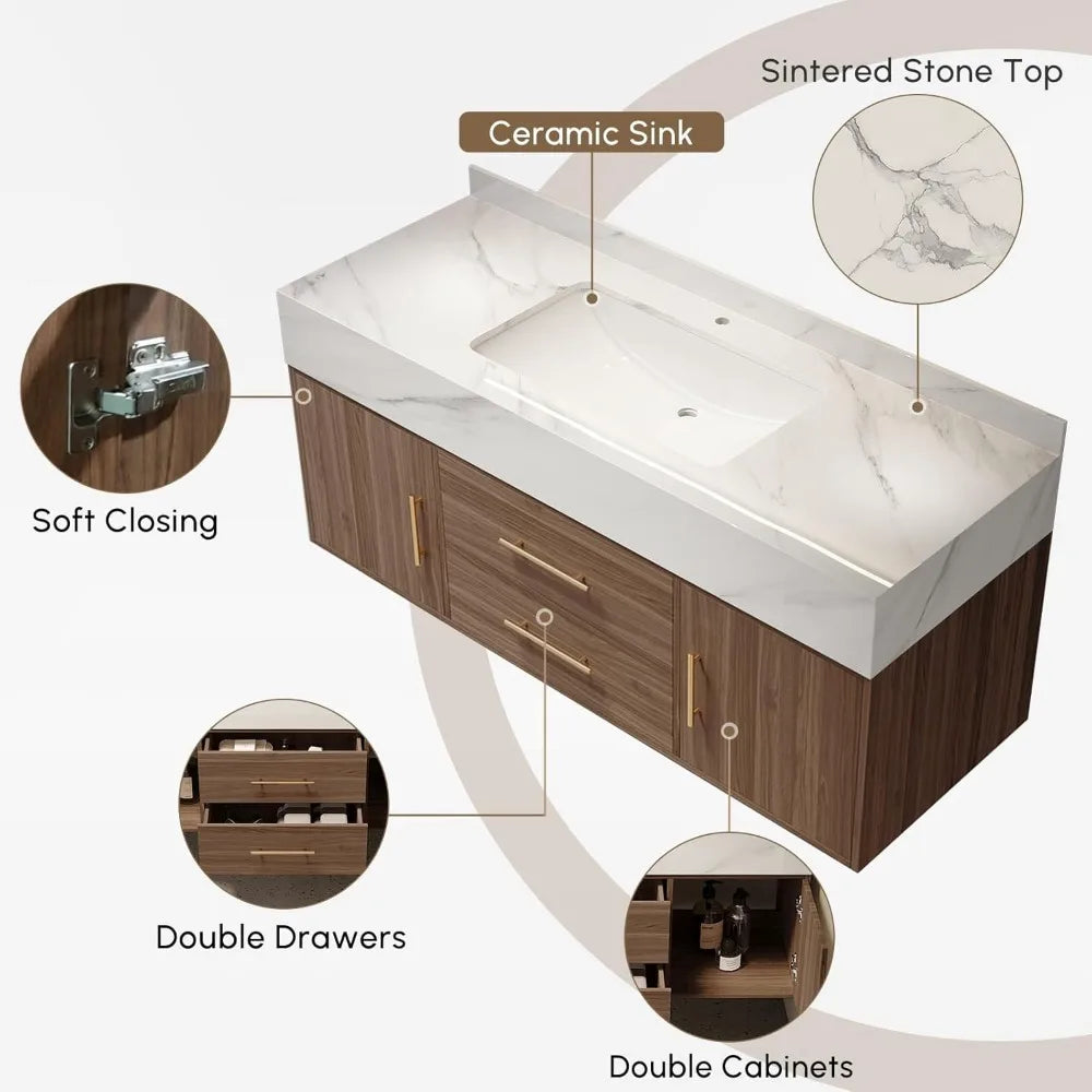 Floating Bathroom Vanity (Walnut with Doors, 39.4'')