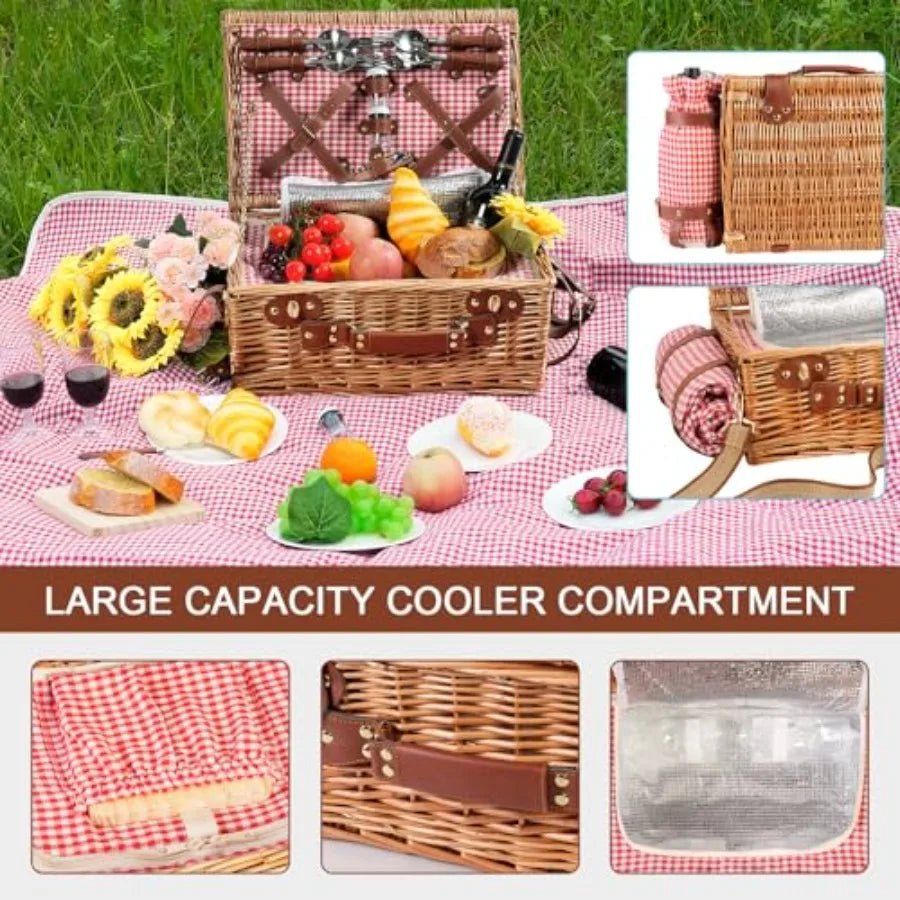 Wicker Picnic Basket Set for 4