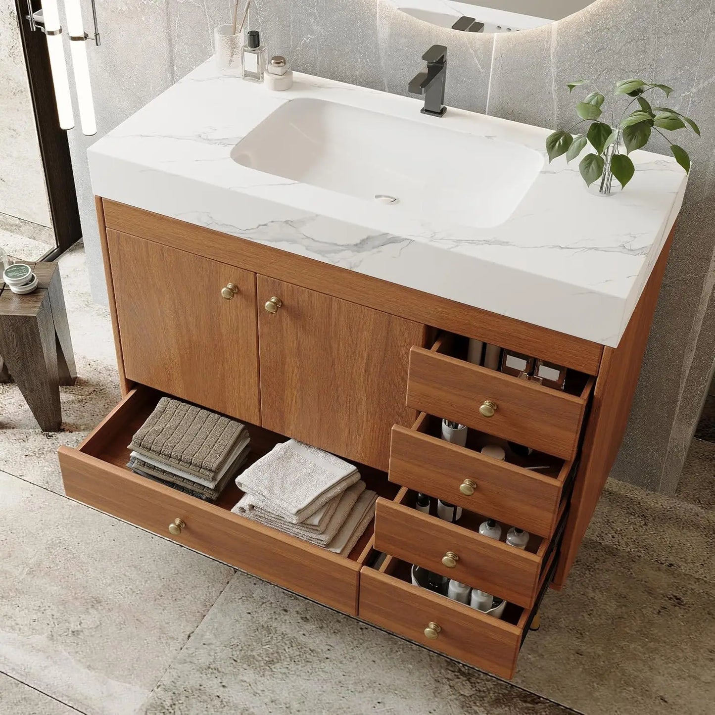 36in Freestanding Bathroom Vanity Ceramic Sink