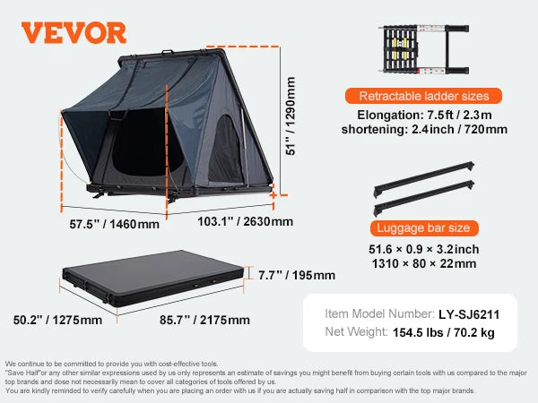 Rooftop Tent Hard Shell with Telescopic Ladder
