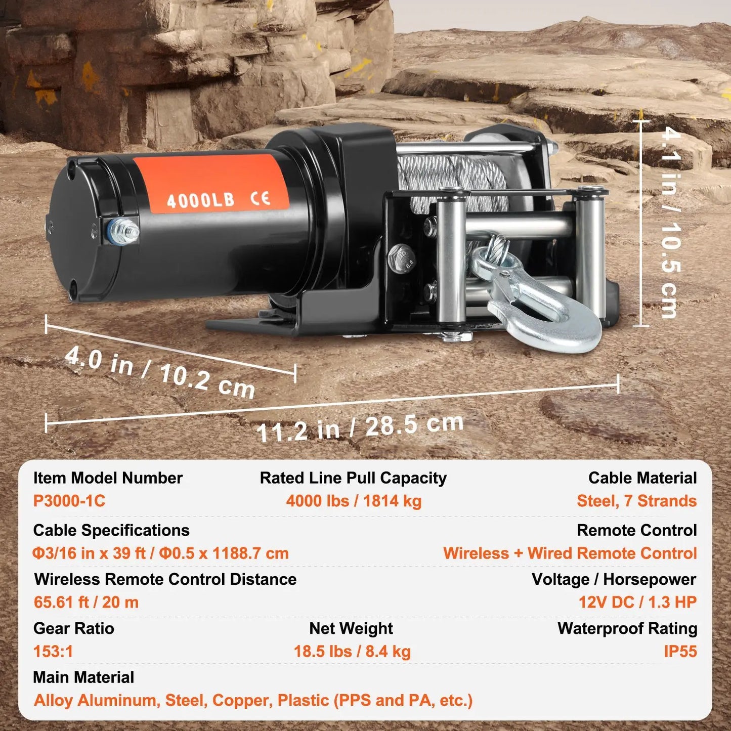 Electric Winch, 4000 lb