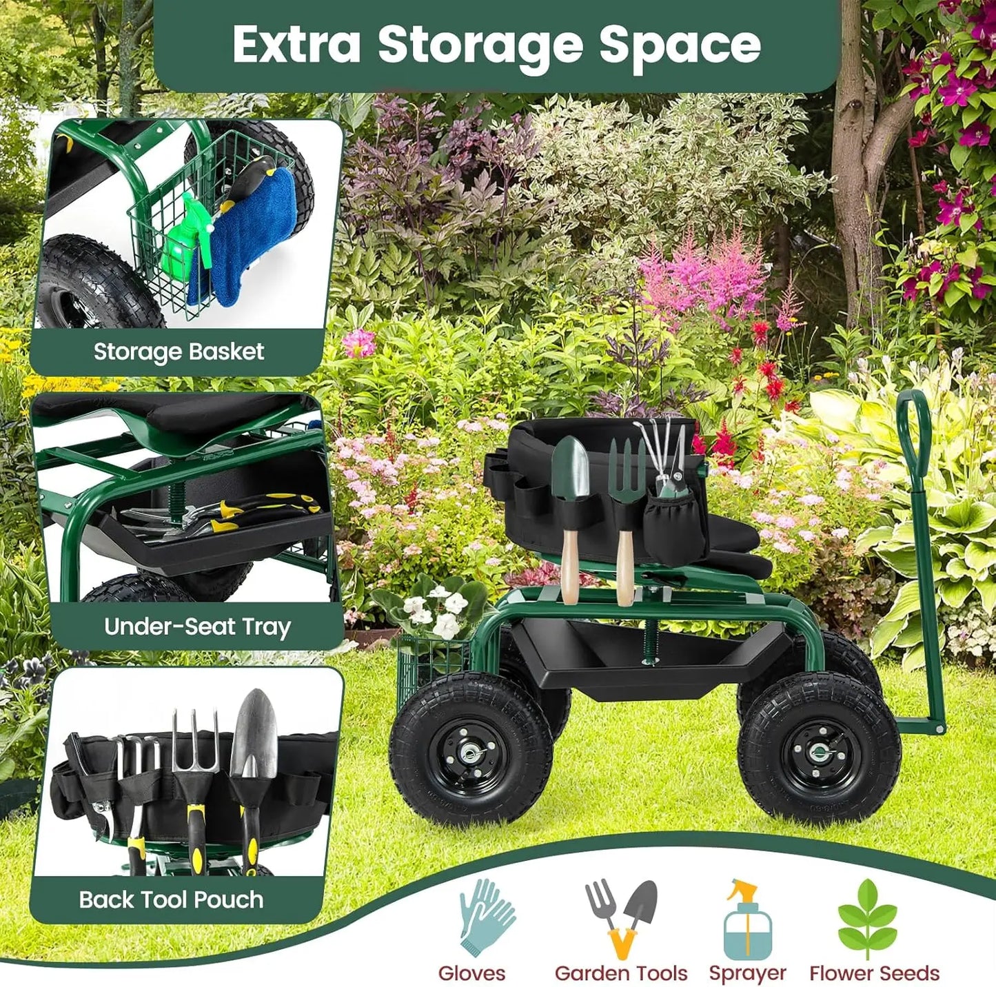Rolling Gardening Seat with Wheels