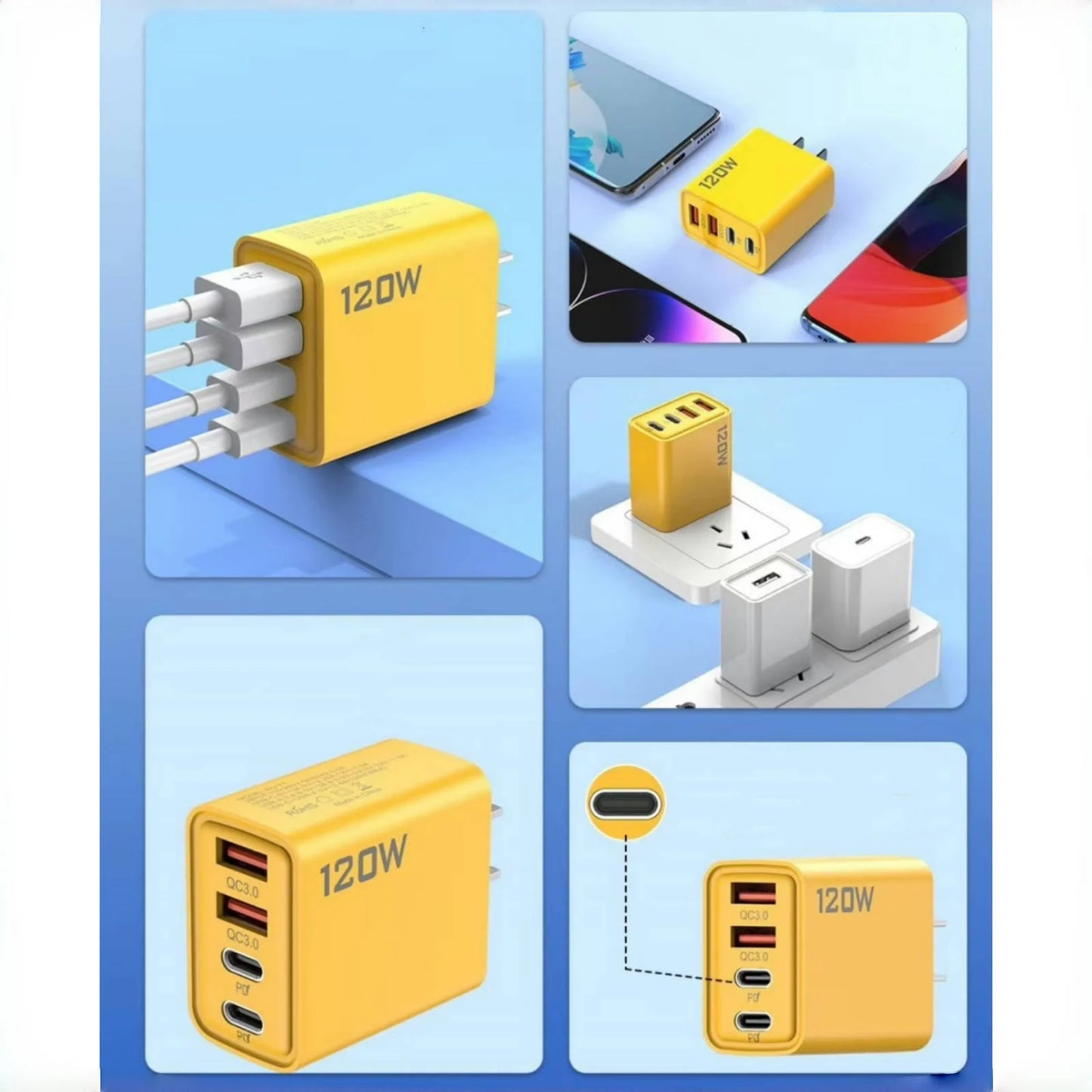2Pack 120W 4 Port USB Type C  Charger