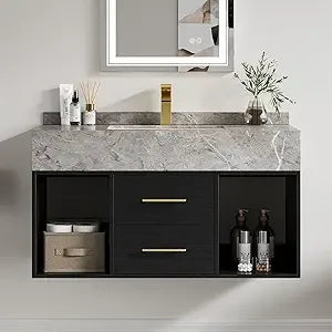 Floating Bathroom Vanity (Walnut with Doors, 39.4'')