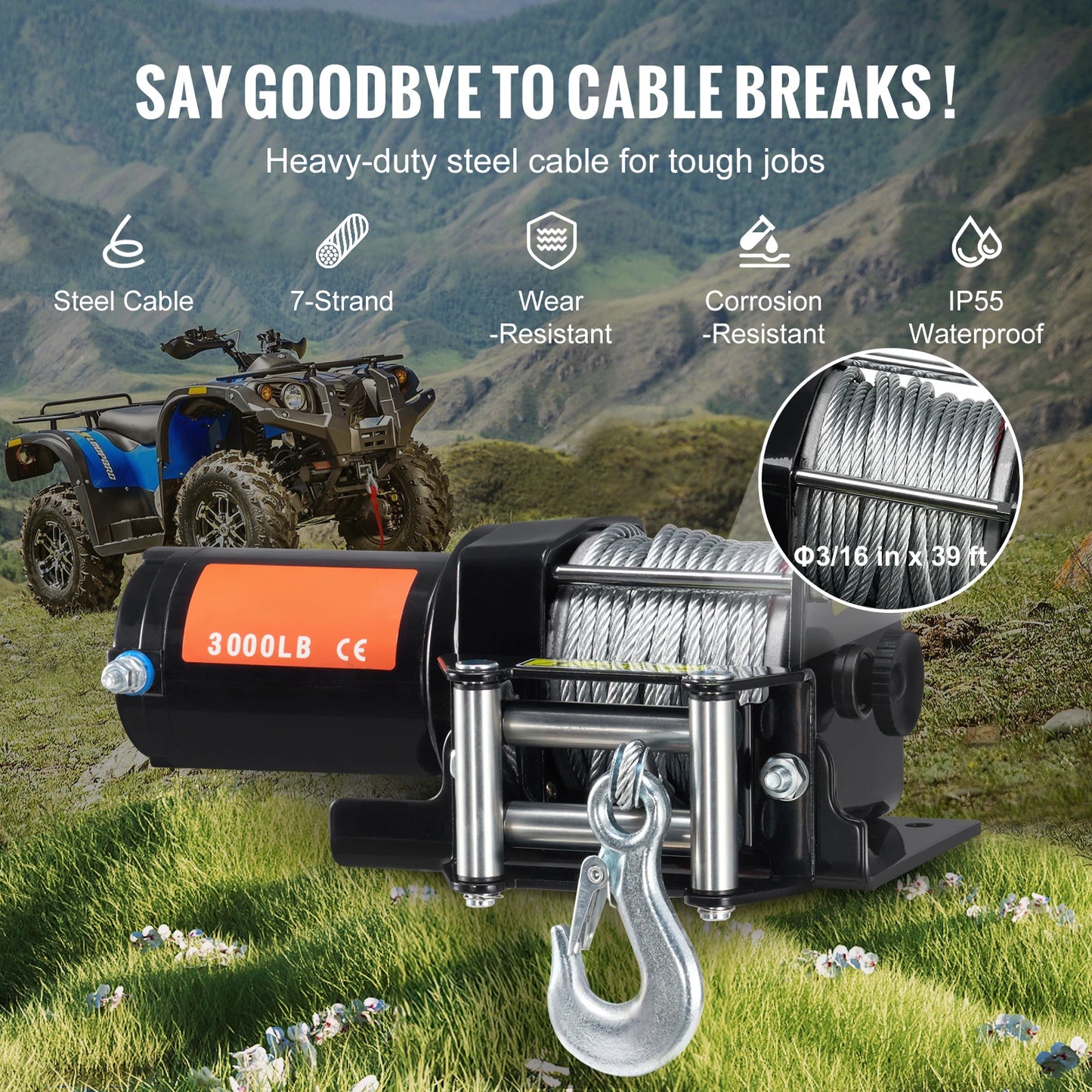 3000lbs ATV/UTV Electric Winch 12V DC