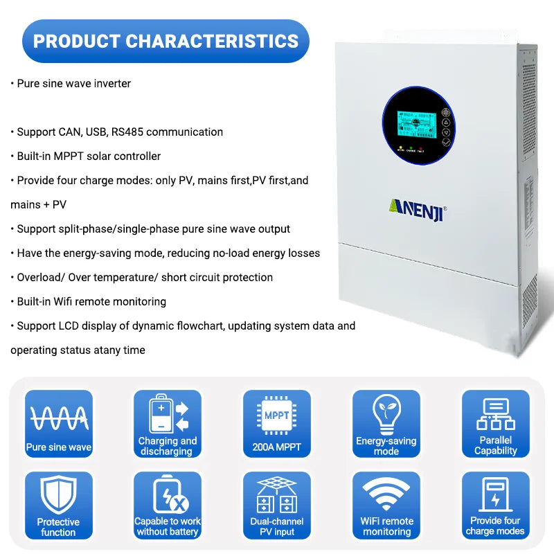 Split-phase 120V/240V 12KW Hybrid Solar Inverter