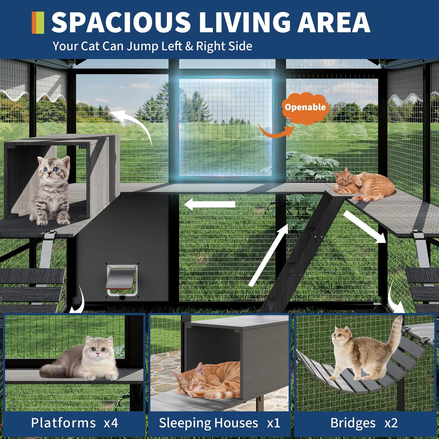 Aluminum Outdoor Catio Enclosure For Multiple Cats