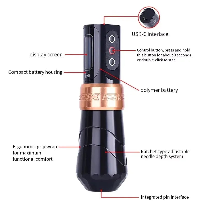 Professional Tattoo Pen  Wireless  2Battery