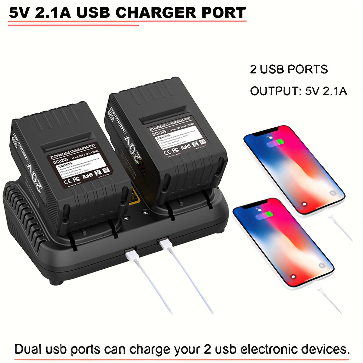 3A Fast Dual Charger For Dewalt 12V 20V Lithium Battery