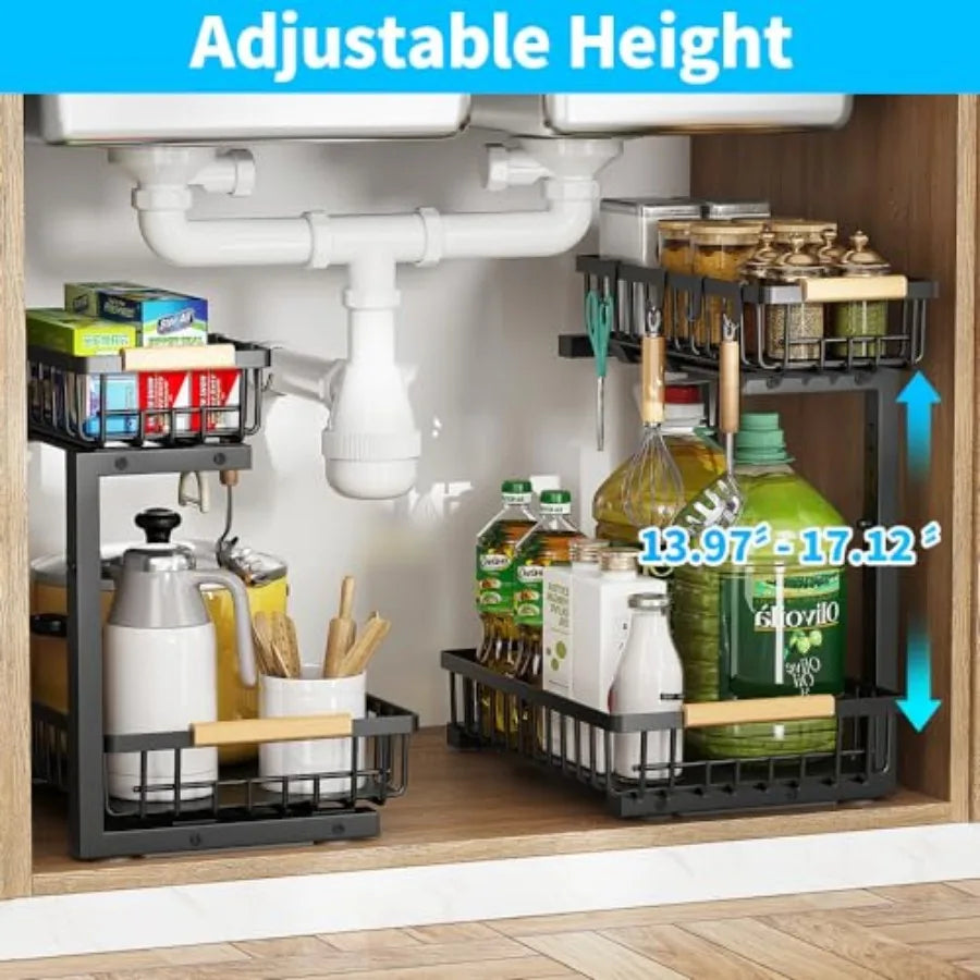 2 Tier Metal Under Sink Organizers and Storage, 2 Pack