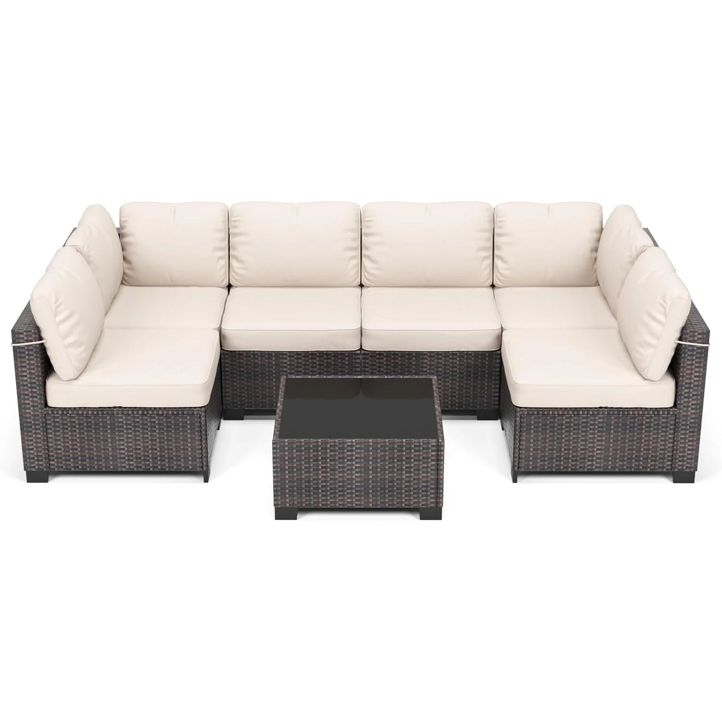 7-Piece Modular Outdoor Furniture Set, PE Rattan Wicker