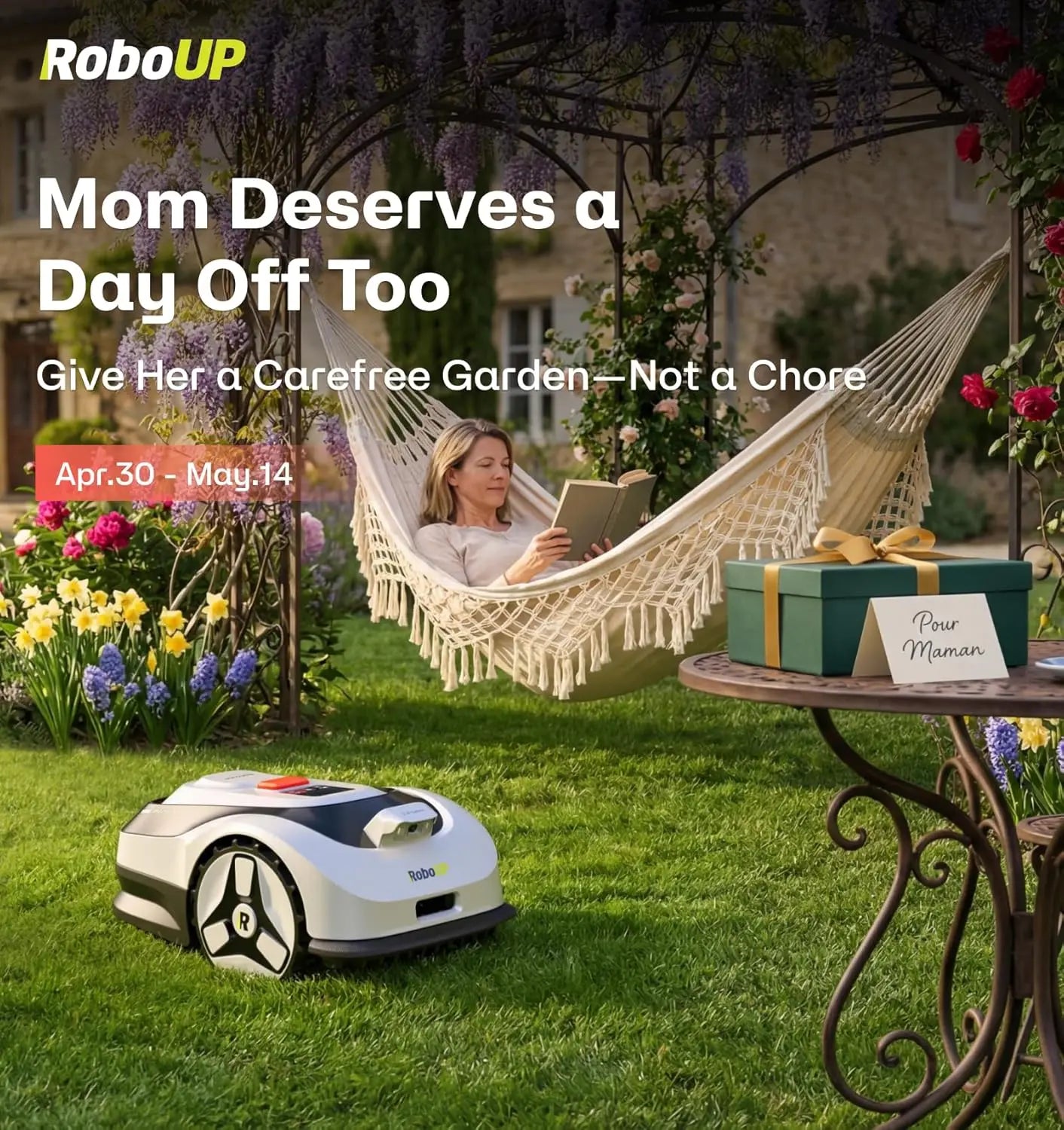 Robot Lawn Mower, Wire-Free for Max. 0.15 Acre Lawn Area, 1.18"–3.15” Cutting Height