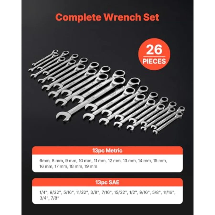 Combination Wrench Set 26-Piece SAE and Metric