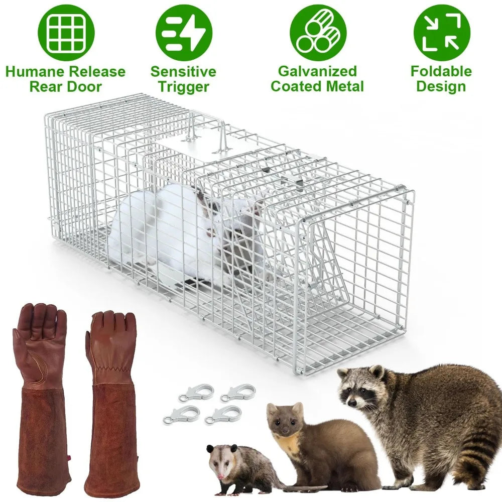 Live animal cage trap with Gloves