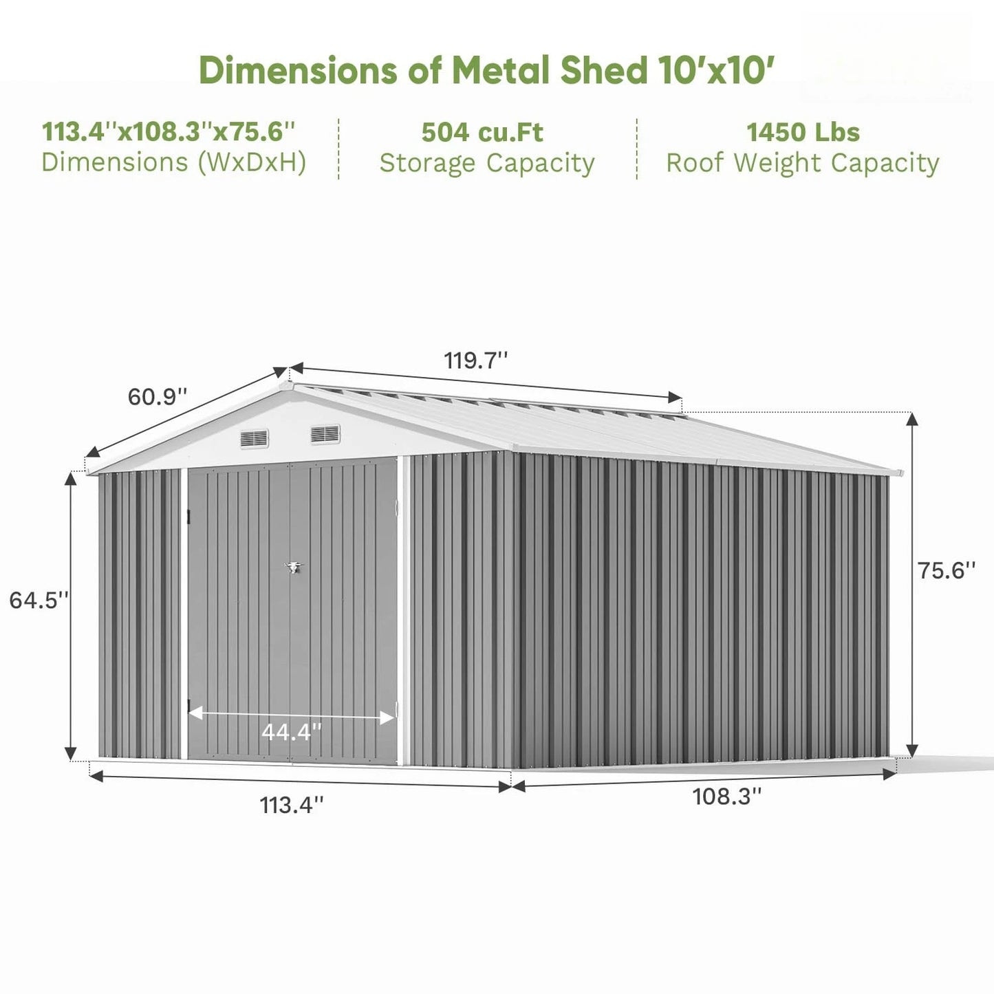 10x10ft Metal Storage Shed Lockable