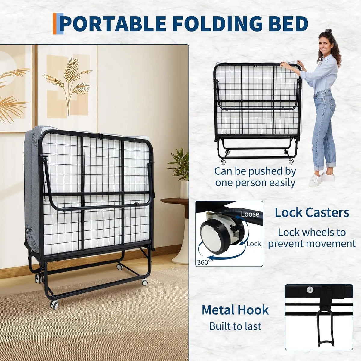 Folding Bed with Memory Foam Mattress