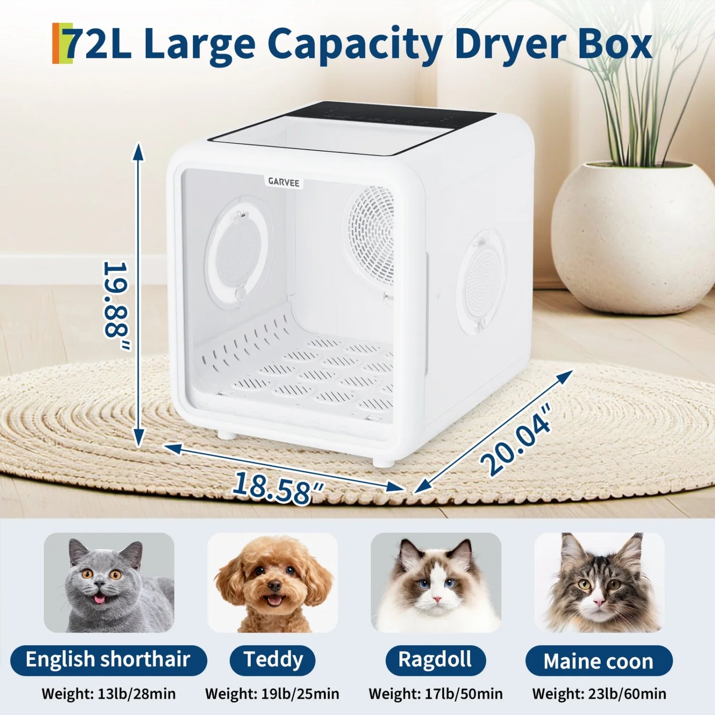 72L Automatic Pet Drying Box, 360°  with 5 Air Outlets