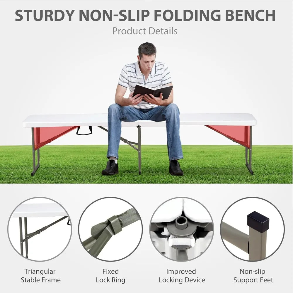 6ft Plastic Folding Bench with Handle & Lock