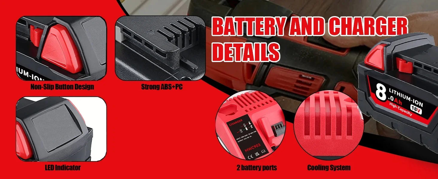 M18 Li-on Battery and Charger Replace for Milwaukee