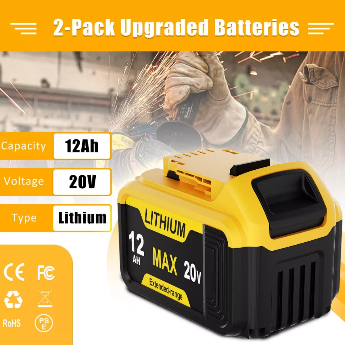 20V 12Ah Replacement Battery For Dewalt