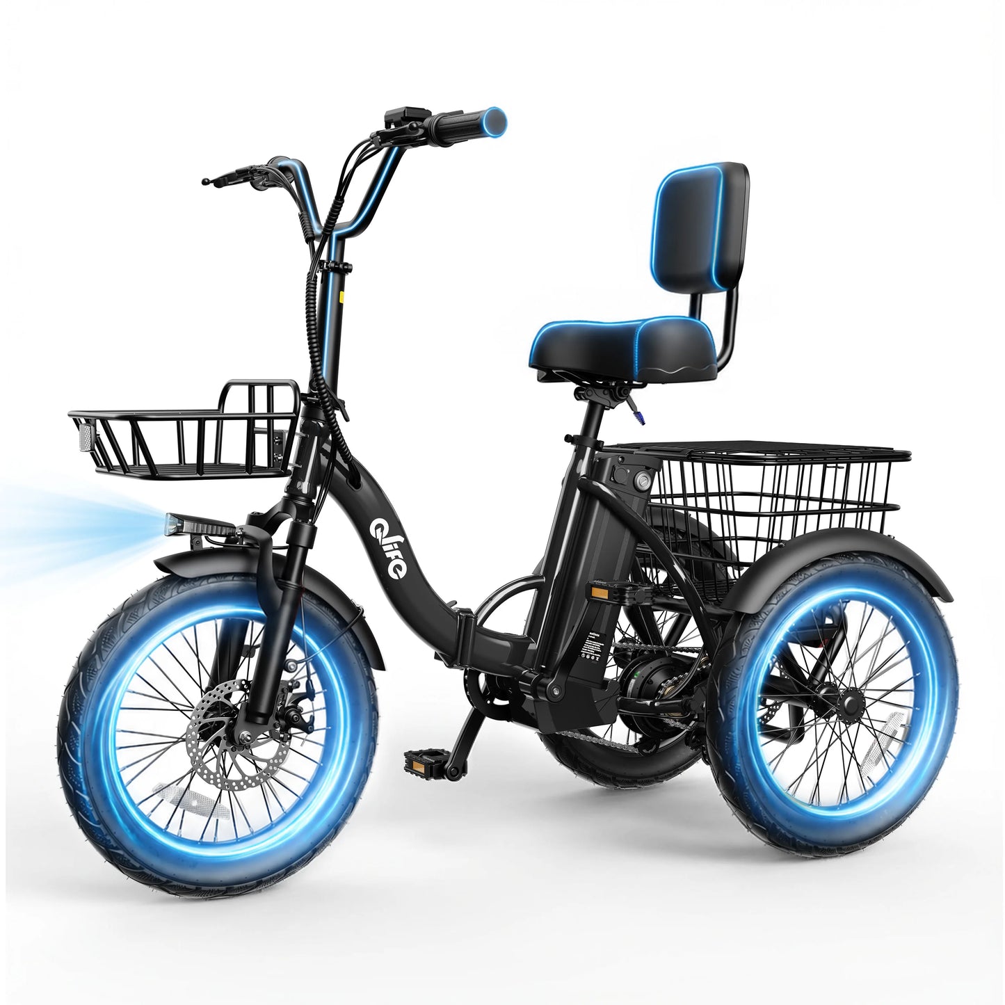 Folding Electric Trike, 1200W  48V 10.4AH Removable Battery
