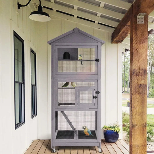 Wooden Large Bird Cage on Wheels